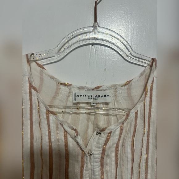 Apiece Apart Francesca Bib Tier Dress in Metallic Stripes Size 8 $425 - Picture 3 of 7